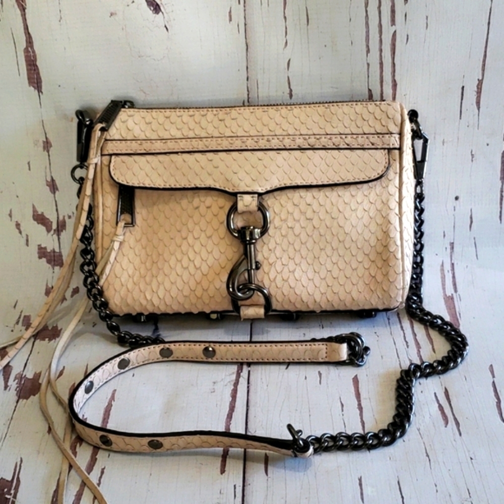 Rebecca Minkkoff MAC beige textured leather and black chain crossbody bag
